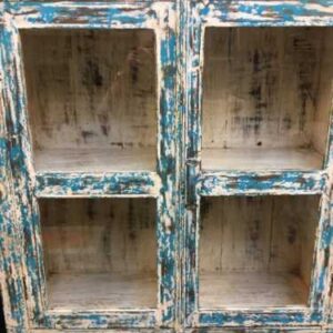 kh19 RS2020 005 indian furniture cabinet blue cream glass distressed front close