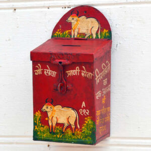 kh19 RS2020 019 indian accessory donation tin box red money box cow