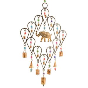 MD180 namaste indian accessory gift hand painted hanging metal elephant bells