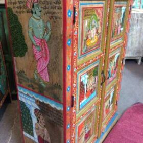 k74 06 indian furniture red hand painted cabinet figures side