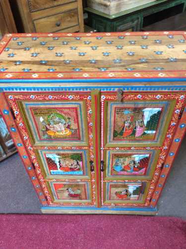 k74 06 indian furniture red hand painted cabinet figures top