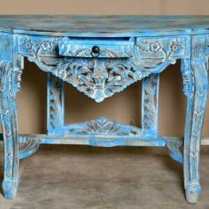 k74 88 indian furniture elegant carved console table blue drawer open
