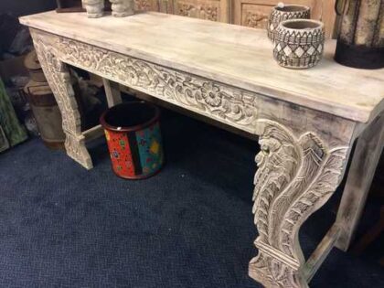 k74 3709 indian furniture console table white carved front right