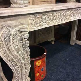 k74 3709 indian furniture console table white carved front left