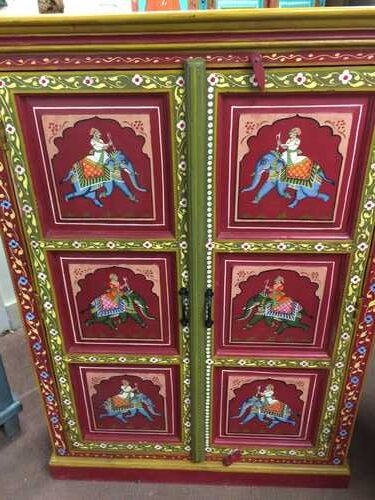 k74 3 indian furniture cabinet hand painted red elephant front close