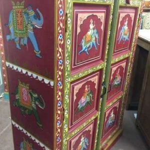k74 3 indian furniture cabinet hand painted red elephant left