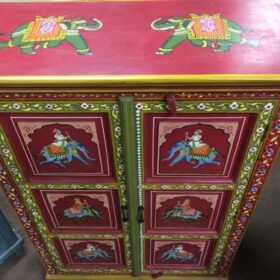 k74 3 indian furniture cabinet hand painted red elephant top