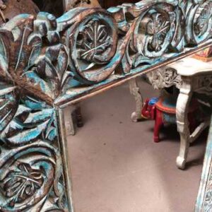 k74 97 indian furniture mirror carved blue close left