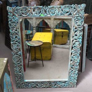 k74 97 indian furniture mirror carved blue close front