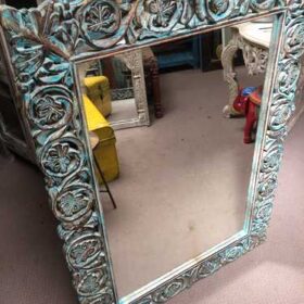 k74 97 indian furniture mirror carved blue close left