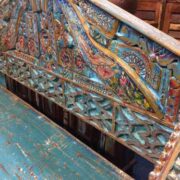 KH22 102 indian furniture bench unusual large carved blue close up