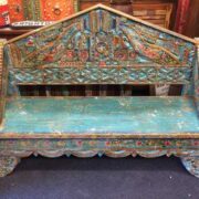 KH22 102 indian furniture bench unusual large carved blue front