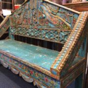 KH22 102 indian furniture bench unusual large carved blue right close