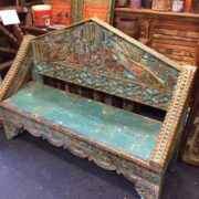 KH22 102 indian furniture bench unusual large carved blue right