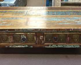 kh22 120 indian furniture coffee table buddha drawers reclaimed front