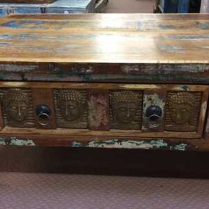 kh22 120 indian furniture coffee table buddha drawers reclaimed close