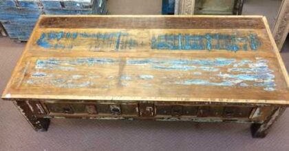 kh22 120 indian furniture coffee table buddha drawers reclaimed top