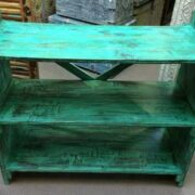 kh22 138 indian furniture console green 2 shelf front