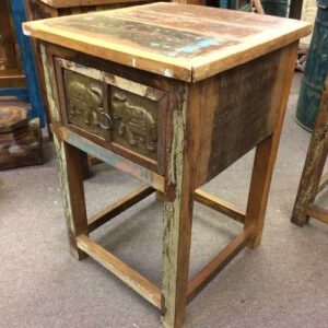 kh22 146 indian furniture side table elephant reclaimed drawer right 2