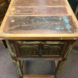 kh22 146 indian furniture side table elephant reclaimed drawer top 2