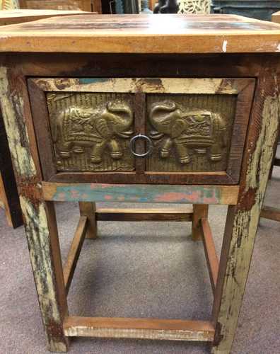 kh22 146 indian furniture side table elephant reclaimed drawer close