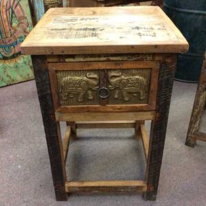 kh22 146 indian furniture side table elephant reclaimed drawer front