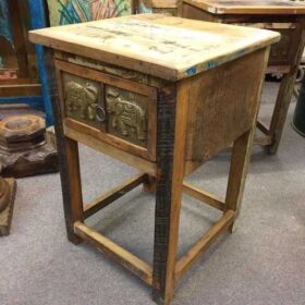 kh22 146 indian furniture side table elephant reclaimed drawer right