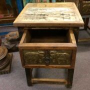 kh22 146 indian furniture side table elephant reclaimed drawer open