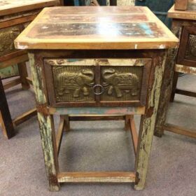 kh22 146 indian furniture side table elephant reclaimed drawer front 2