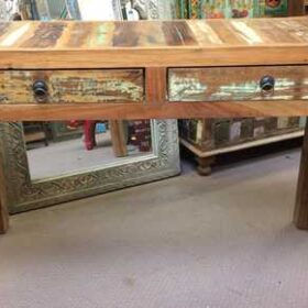 kh22 118 indian furniture 2 drawer console table reclaimed front