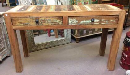 kh22 118 indian furniture 2 drawer console table reclaimed front
