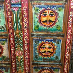 kh22 182 indian furniture door hand painted face flower close