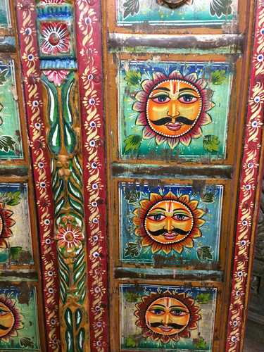 kh22 182 indian furniture door hand painted face flower close