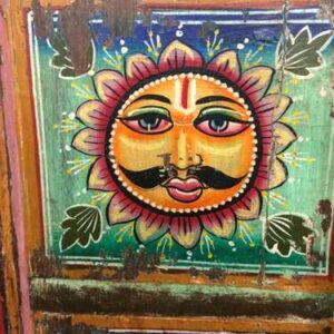 kh22 182 indian furniture door hand painted face flower closer