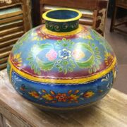 KH22 152 BL indian accessory hand painted metal pot blue side 3