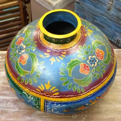 KH22 152 BL indian accessory hand painted metal pot blue top