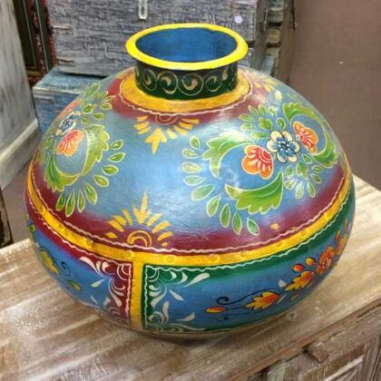 KH22 152 BL indian accessory hand painted metal pot blue side 2