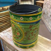 KH22 152 GR indian accessory hand painted bin colourful green side