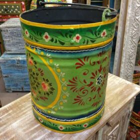 KH22 152 GR indian accessory hand painted bin colourful green side 2