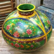 KH22 152 GR indian accessory hand painted metal pot green side 3
