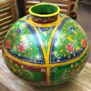 KH22 152 GR indian accessory hand painted metal pot green side 2