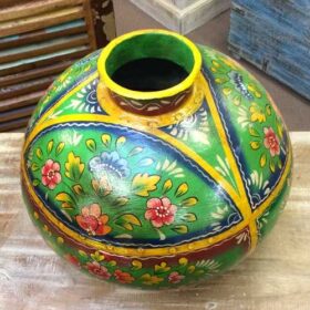 KH22 152 GR indian accessory hand painted metal pot green top