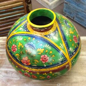 KH22 152 GR indian accessory hand painted metal pot green top