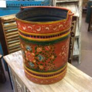 KH22 152 OR indian accessory hand painted bin colourful orange side