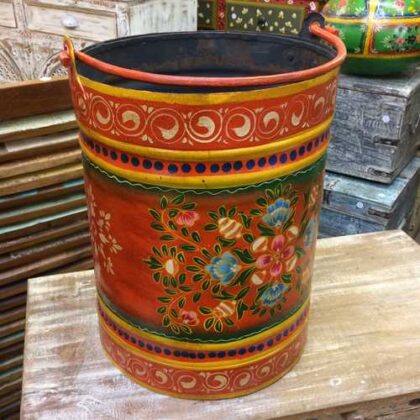 KH22 152 OR indian accessory hand painted bin colourful orange side 2