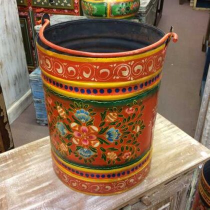 KH22 152 OR indian accessory hand painted bin colourful orange front