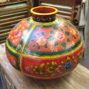 KH22 152 OR indian accessory hand painted metal pot orange side 3