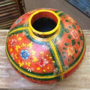KH22 152 OR indian accessory hand painted metal pot orange top