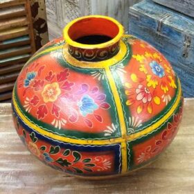 KH22 152 OR indian accessory hand painted metal pot orange side