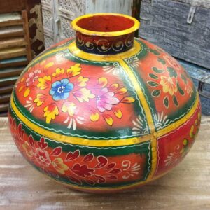 KH22 152 OR indian accessory hand painted metal pot orange main